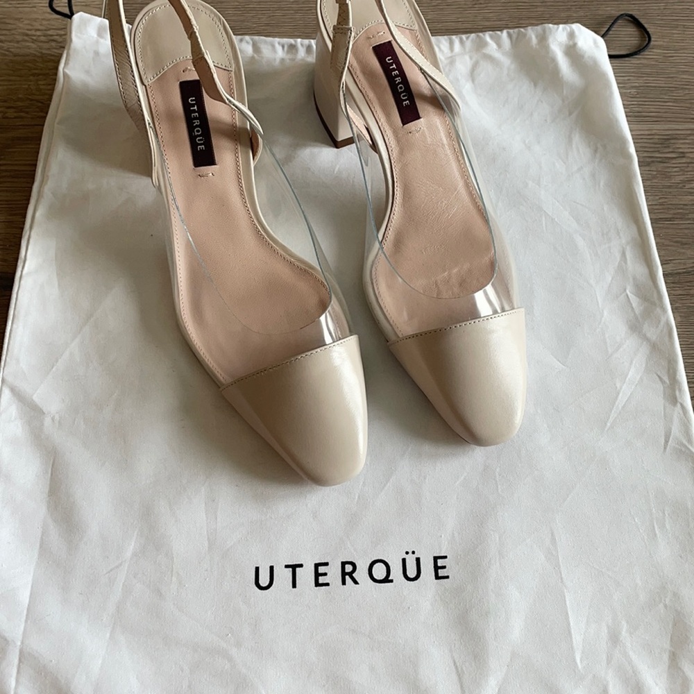 Obsessed with these shoes! Semi clear slingback sanders. Brand new and RARE!!